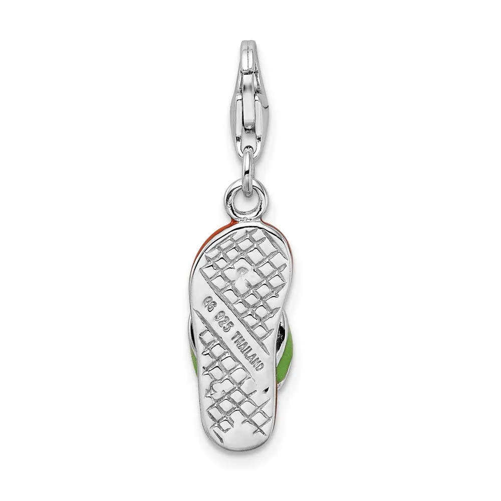 Sterling Silver Amore La Vita Rhodium-pl 3-D Enameled Flip-flop Charm
