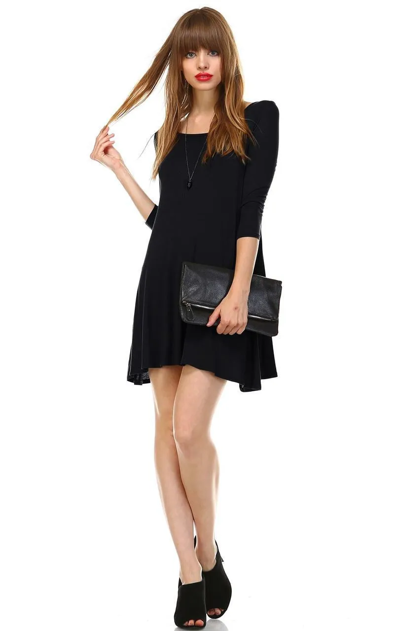 Strappy Back Dress Sleeveless and 3/4 Sleeve Black