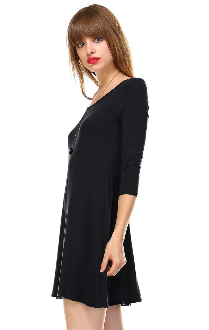 Strappy Back Dress Sleeveless and 3/4 Sleeve Black