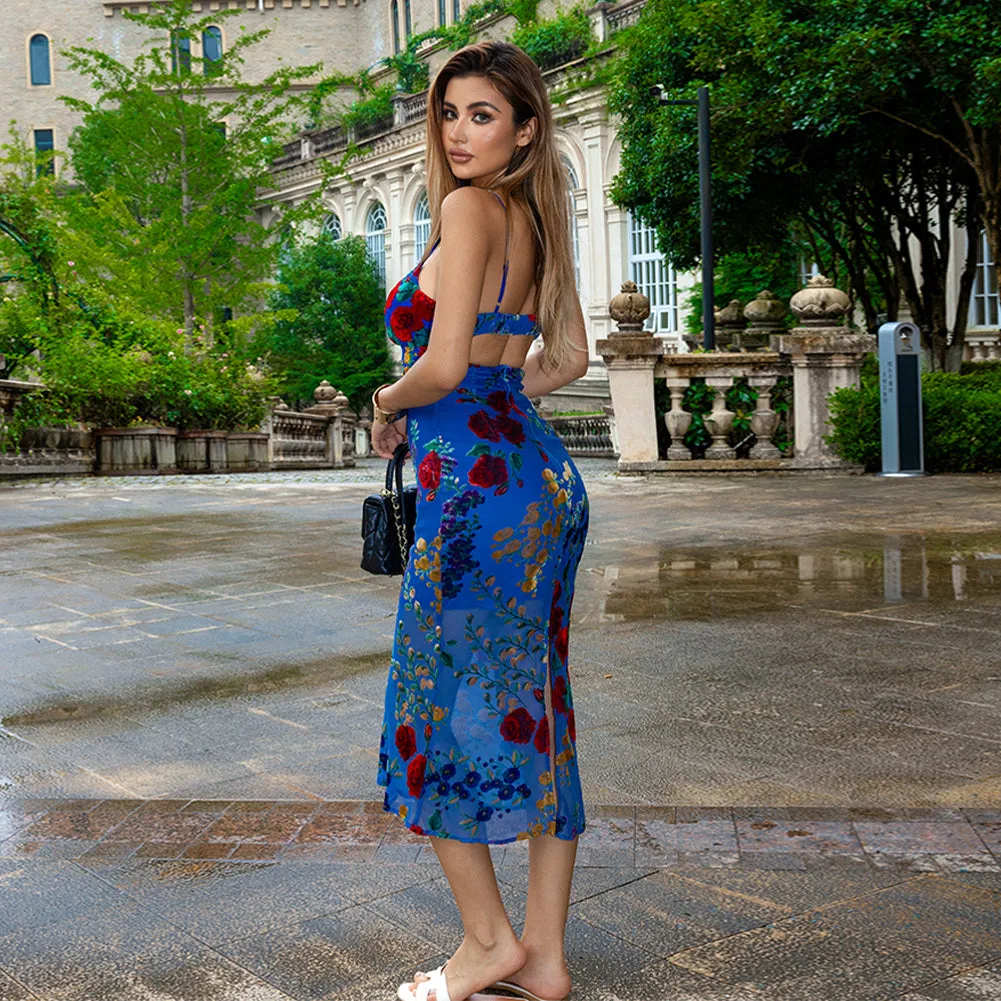 Strappy Sleeveless Floral Midi Dress KLYF1242
