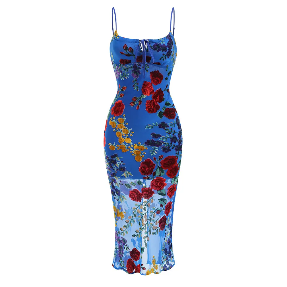 Strappy Sleeveless Floral Midi Dress KLYF1242