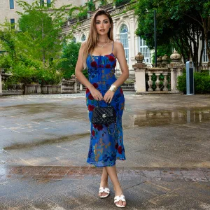 Strappy Sleeveless Floral Midi Dress KLYF1242