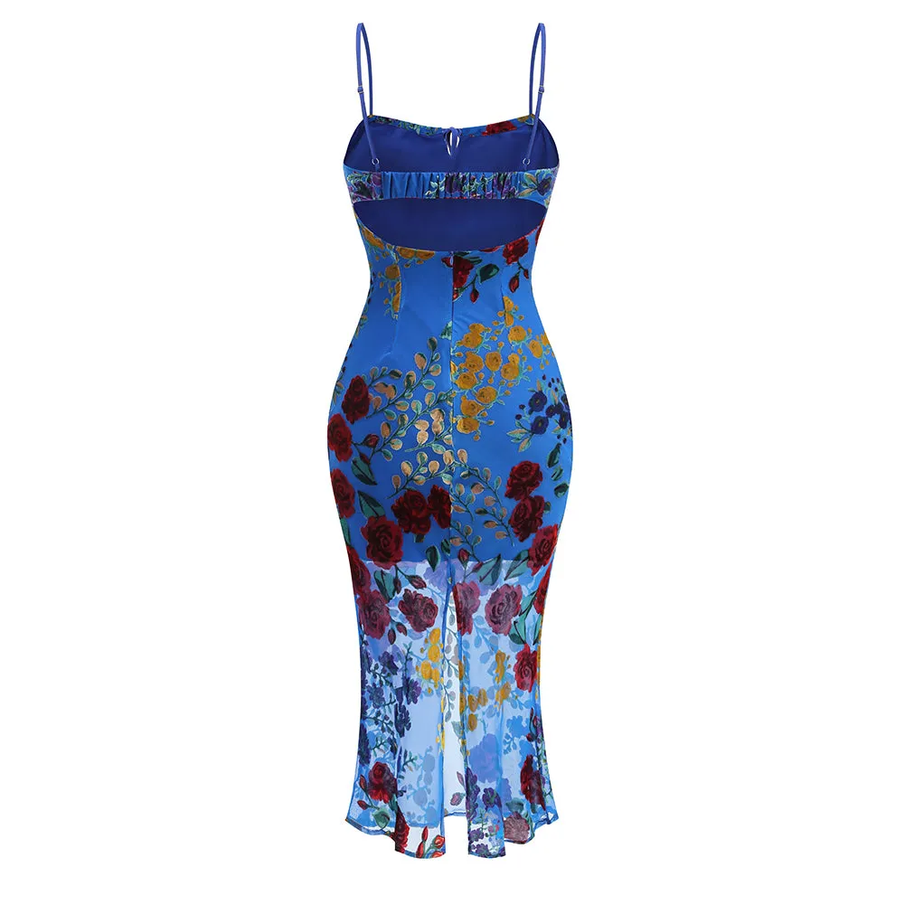 Strappy Sleeveless Floral Midi Dress KLYF1242