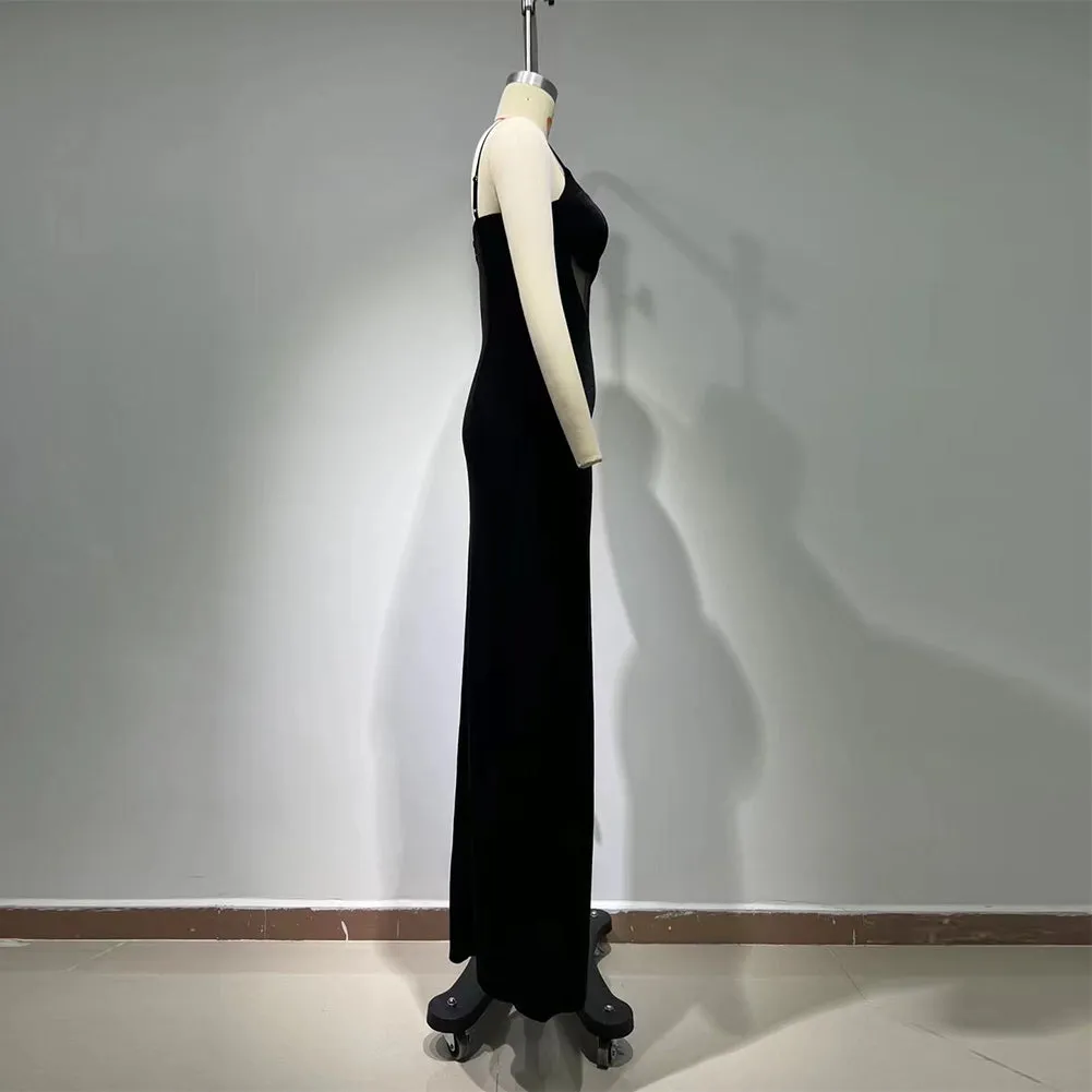 Strappy Sleeveless High Split Maxi Bodycon Dress HT1029