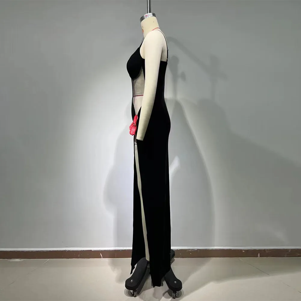 Strappy Sleeveless High Split Maxi Bodycon Dress HT1029