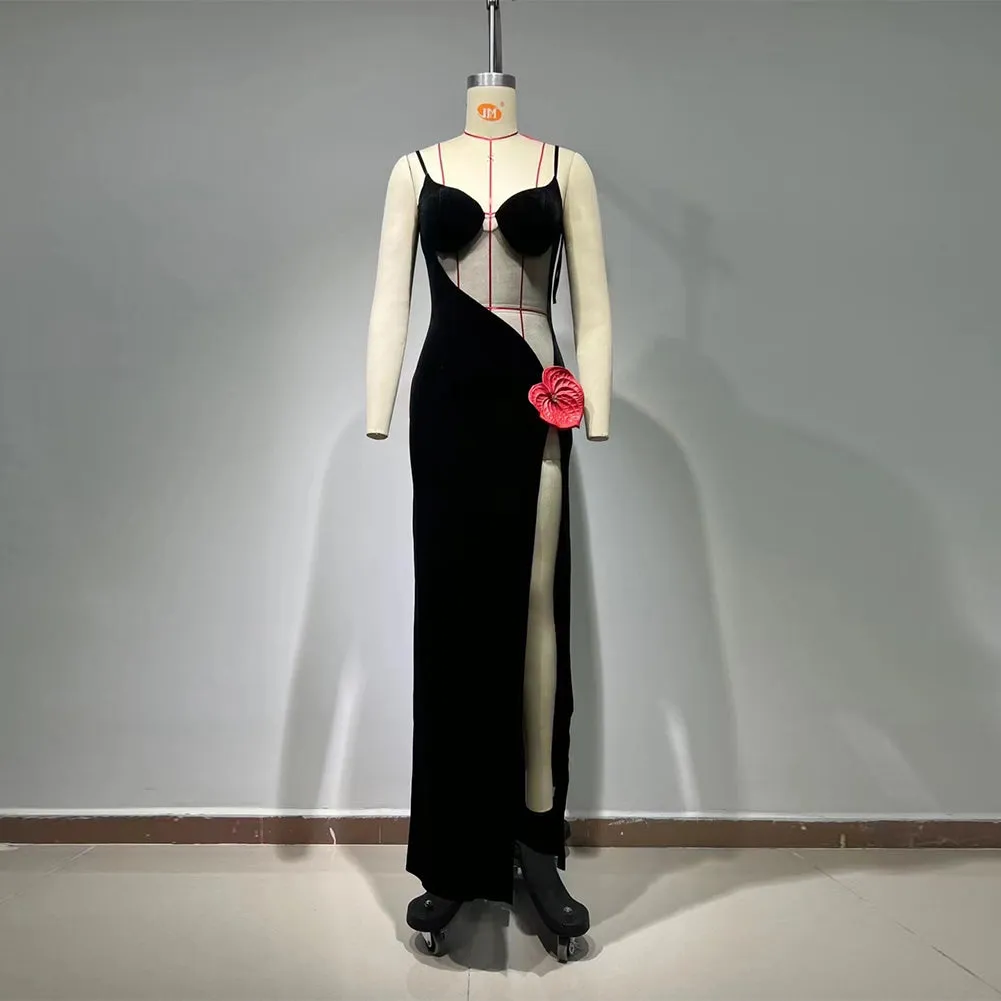 Strappy Sleeveless High Split Maxi Bodycon Dress HT1029