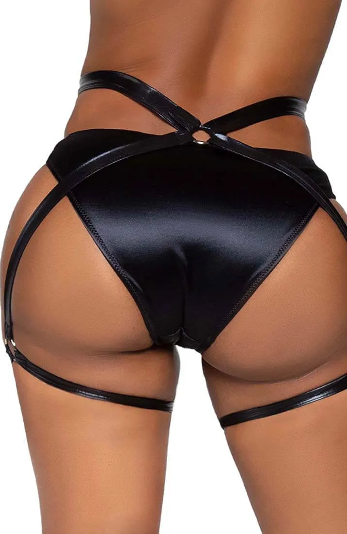 Strappy wet look O-ring garter belt - Strap Me