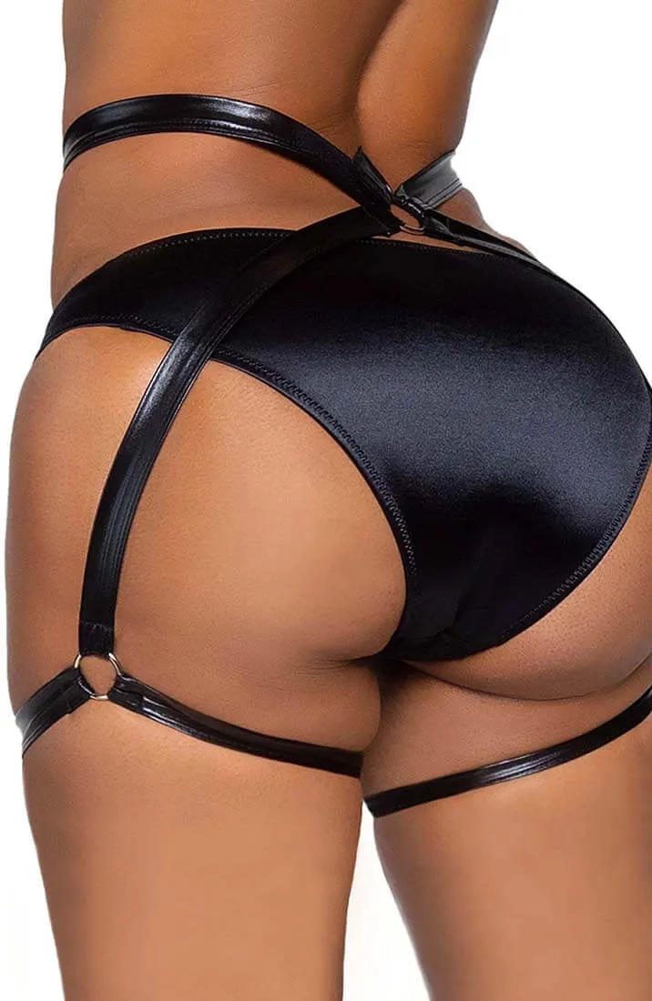 Strappy wet look O-ring garter belt - Strap Me
