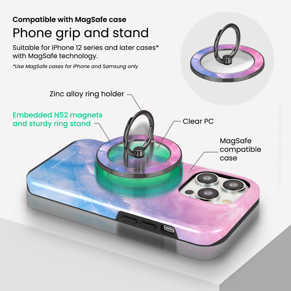 Sweet Rainbow - Black MagSafe Phone Grip and Ring Holder Stand