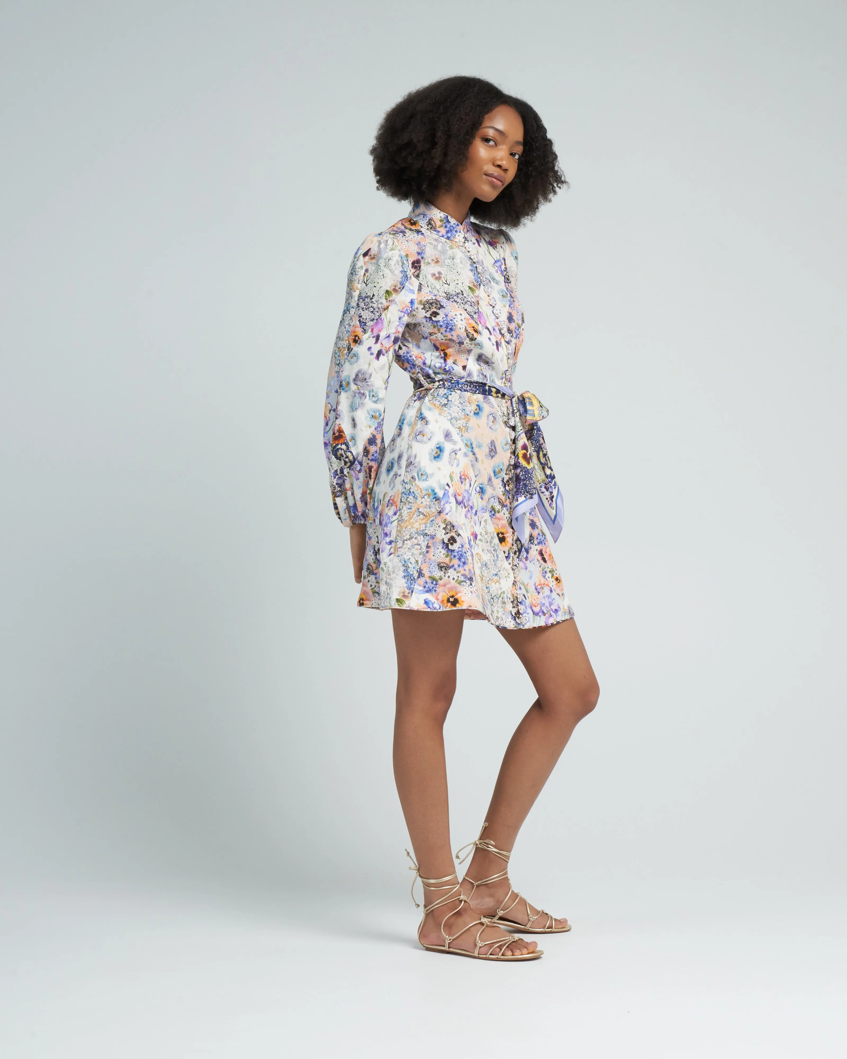 tama belted mini dress - diamond splice floral