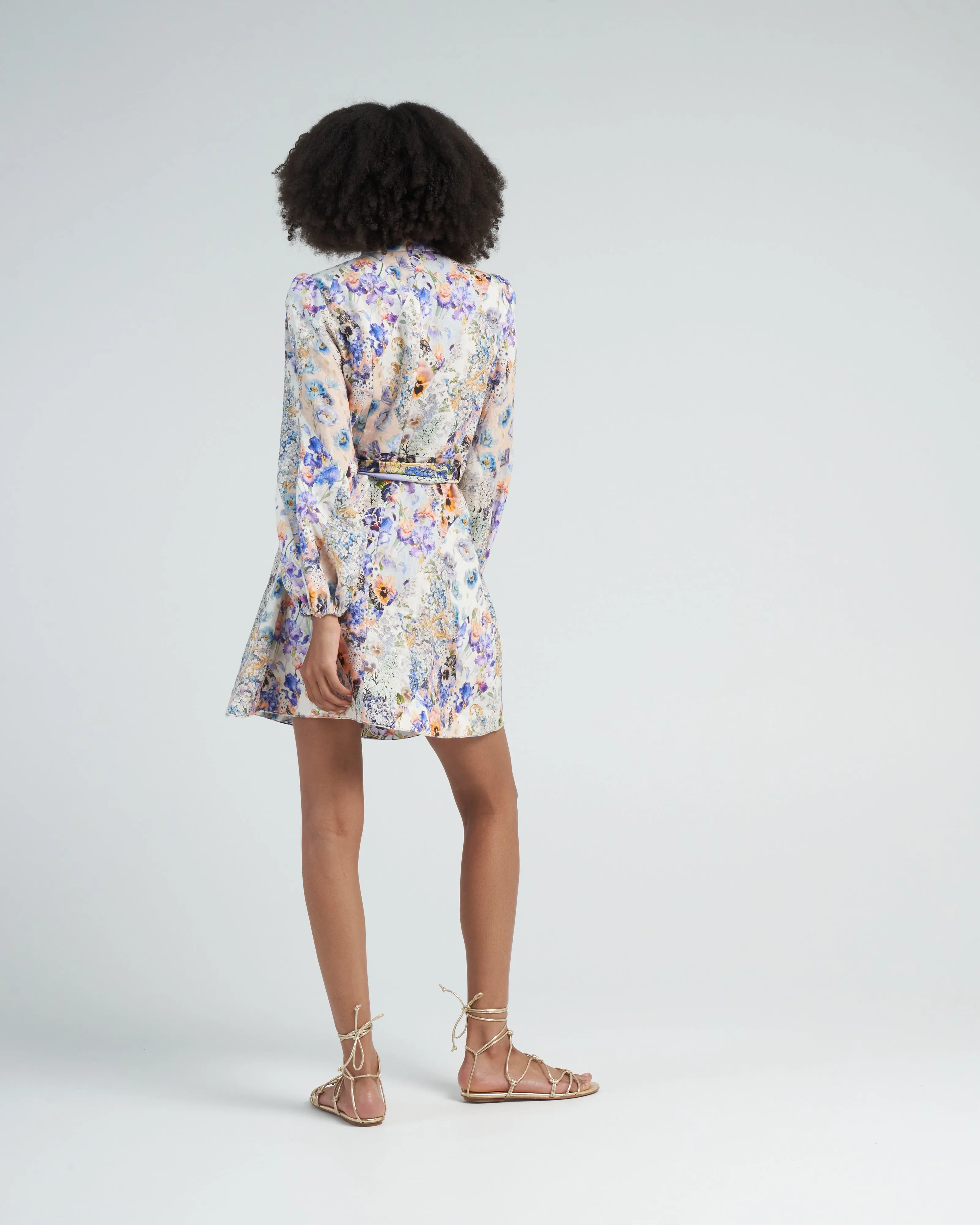 tama belted mini dress - diamond splice floral