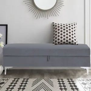 Taquarius 56" Velvet Upholstered Flip Top Storage Bench with Metal Legs Everly Quinn Color: Dark Gray