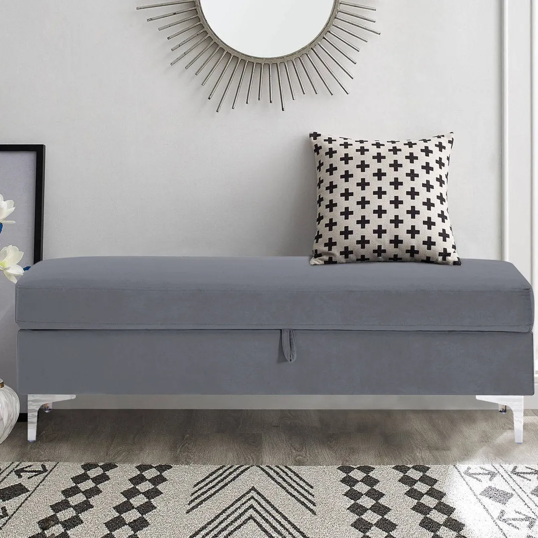 Taquarius 56" Velvet Upholstered Flip Top Storage Bench with Metal Legs Everly Quinn Color: Dark Gray