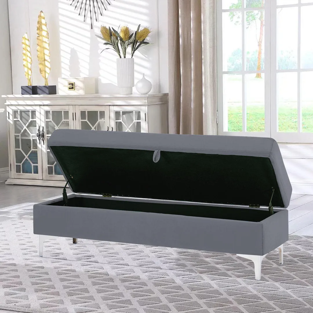 Taquarius 56" Velvet Upholstered Flip Top Storage Bench with Metal Legs Everly Quinn Color: Dark Gray