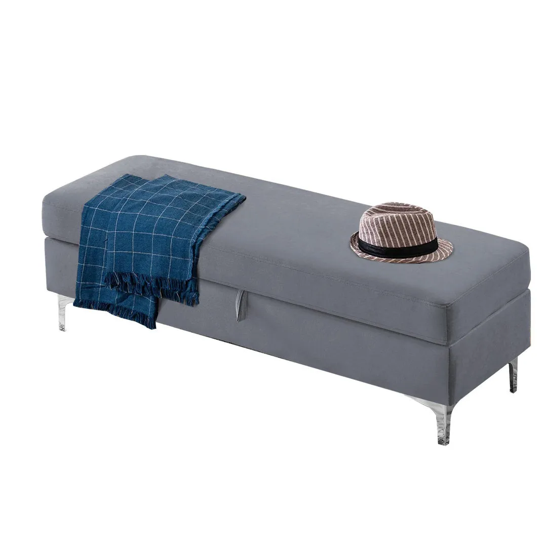 Taquarius 56" Velvet Upholstered Flip Top Storage Bench with Metal Legs Everly Quinn Color: Dark Gray