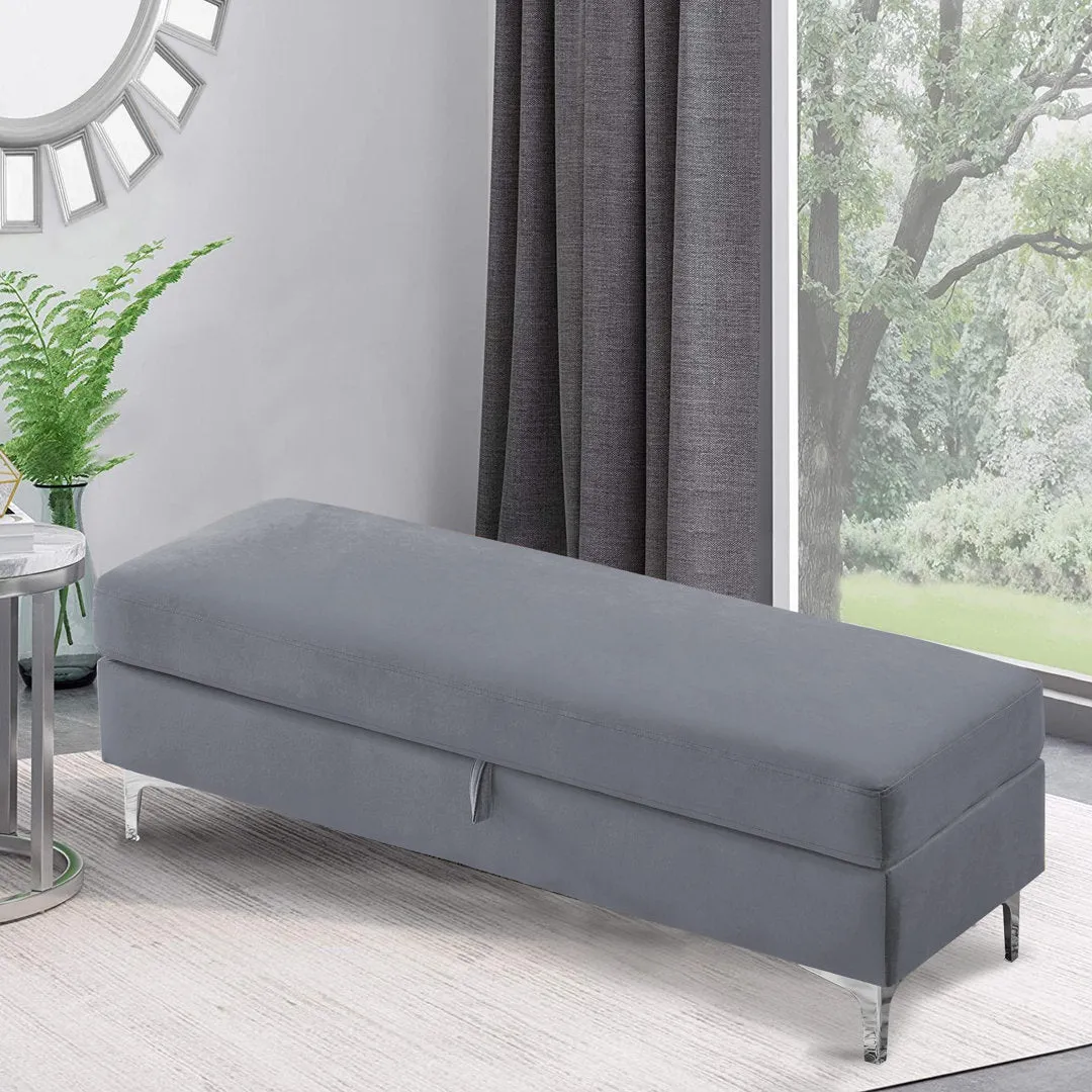 Taquarius 56" Velvet Upholstered Flip Top Storage Bench with Metal Legs Everly Quinn Color: Dark Gray