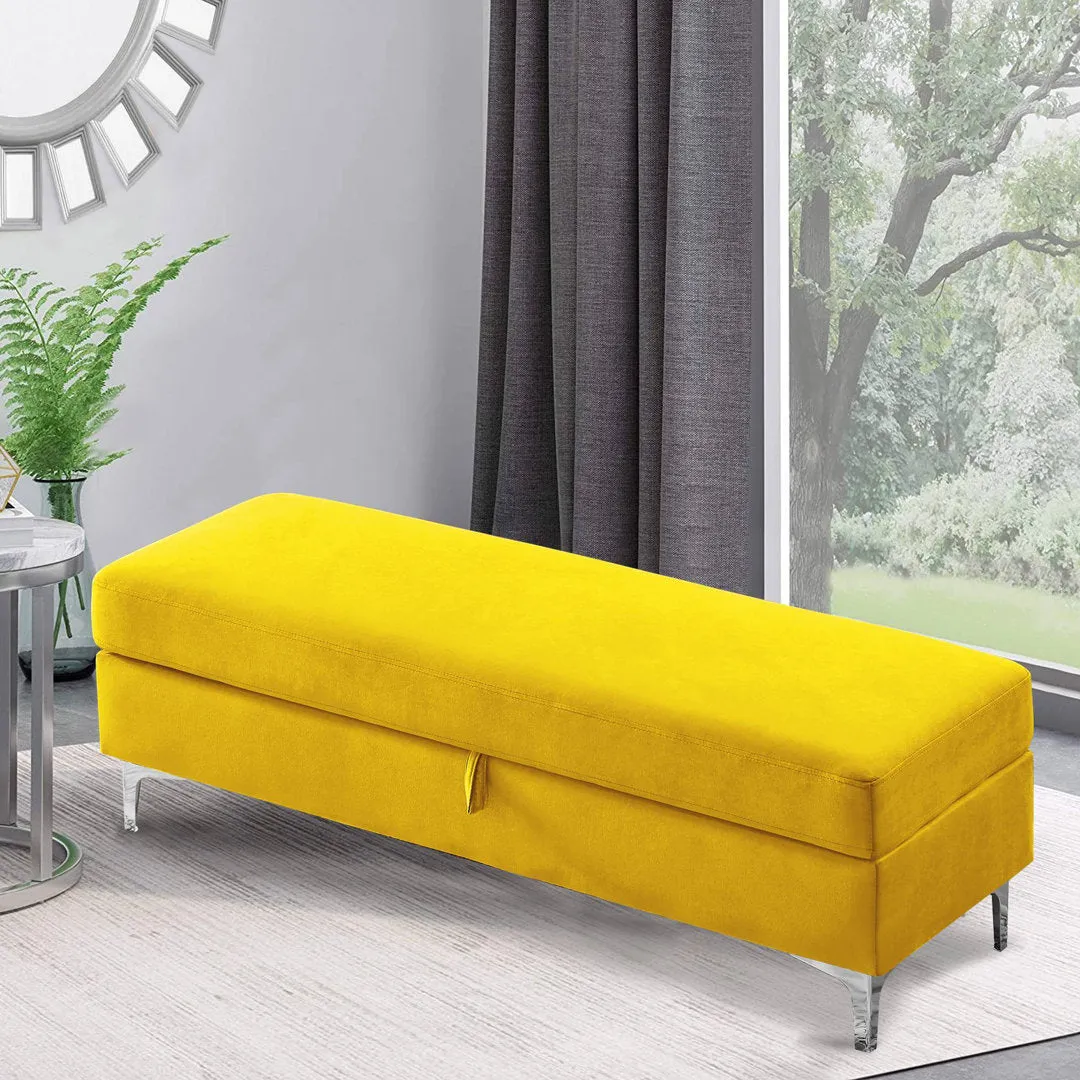 Taquarius 56" Velvet Upholstered Flip Top Storage Bench with Metal Legs Everly Quinn Color: Yellow