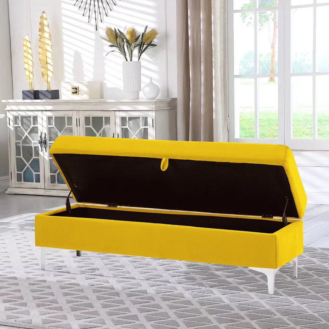 Taquarius 56" Velvet Upholstered Flip Top Storage Bench with Metal Legs Everly Quinn Color: Yellow