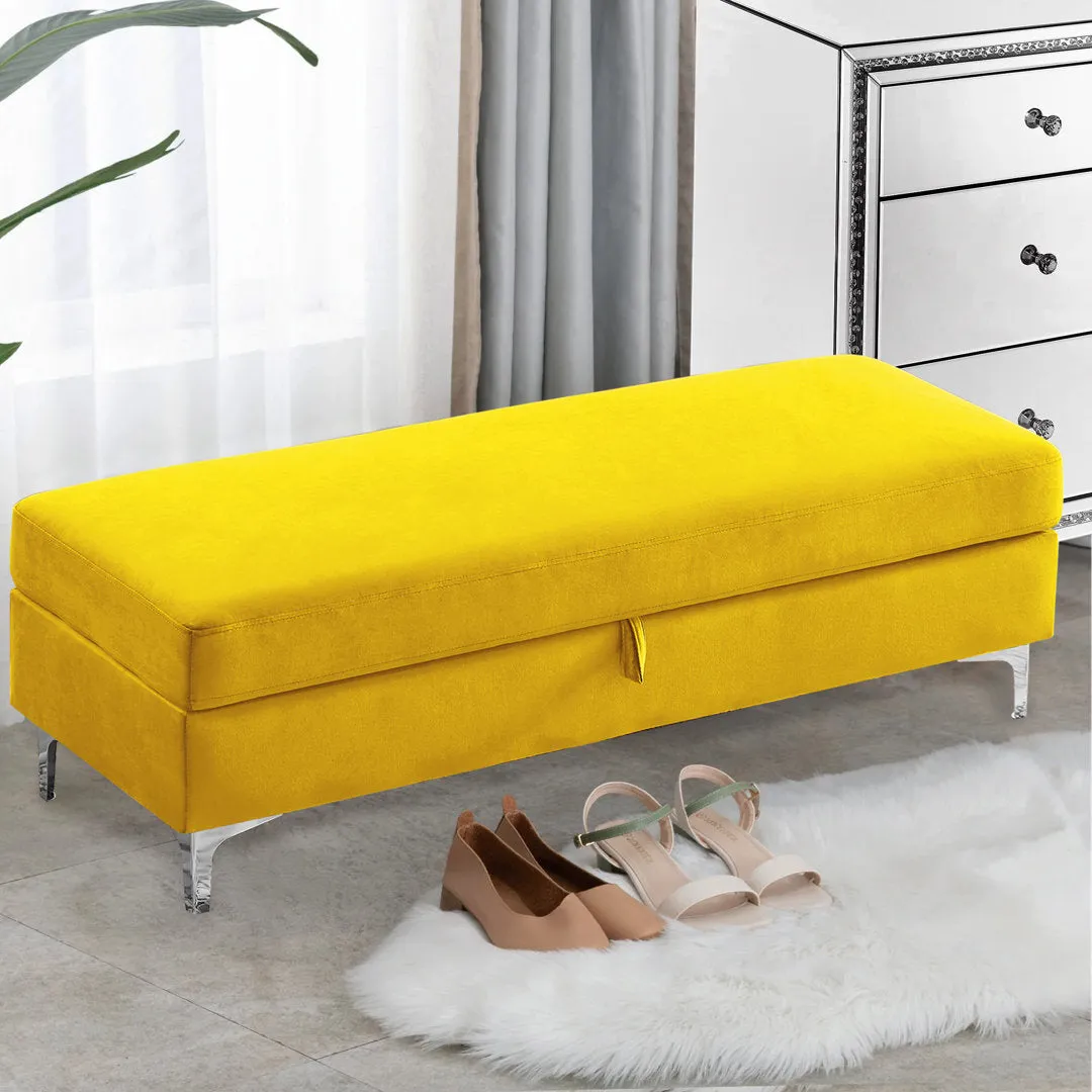 Taquarius 56" Velvet Upholstered Flip Top Storage Bench with Metal Legs Everly Quinn Color: Yellow