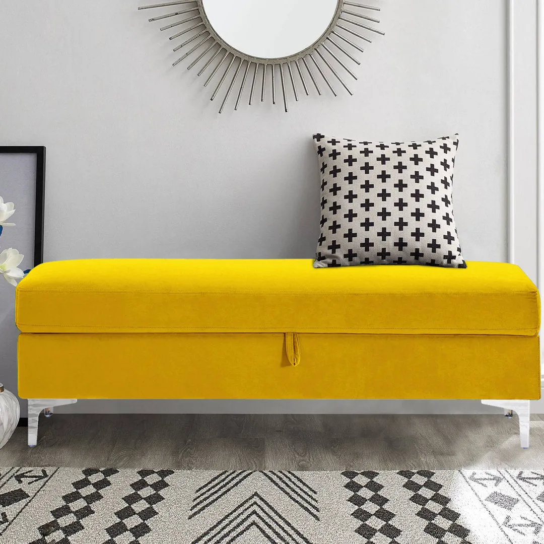 Taquarius 56" Velvet Upholstered Flip Top Storage Bench with Metal Legs Everly Quinn Color: Yellow
