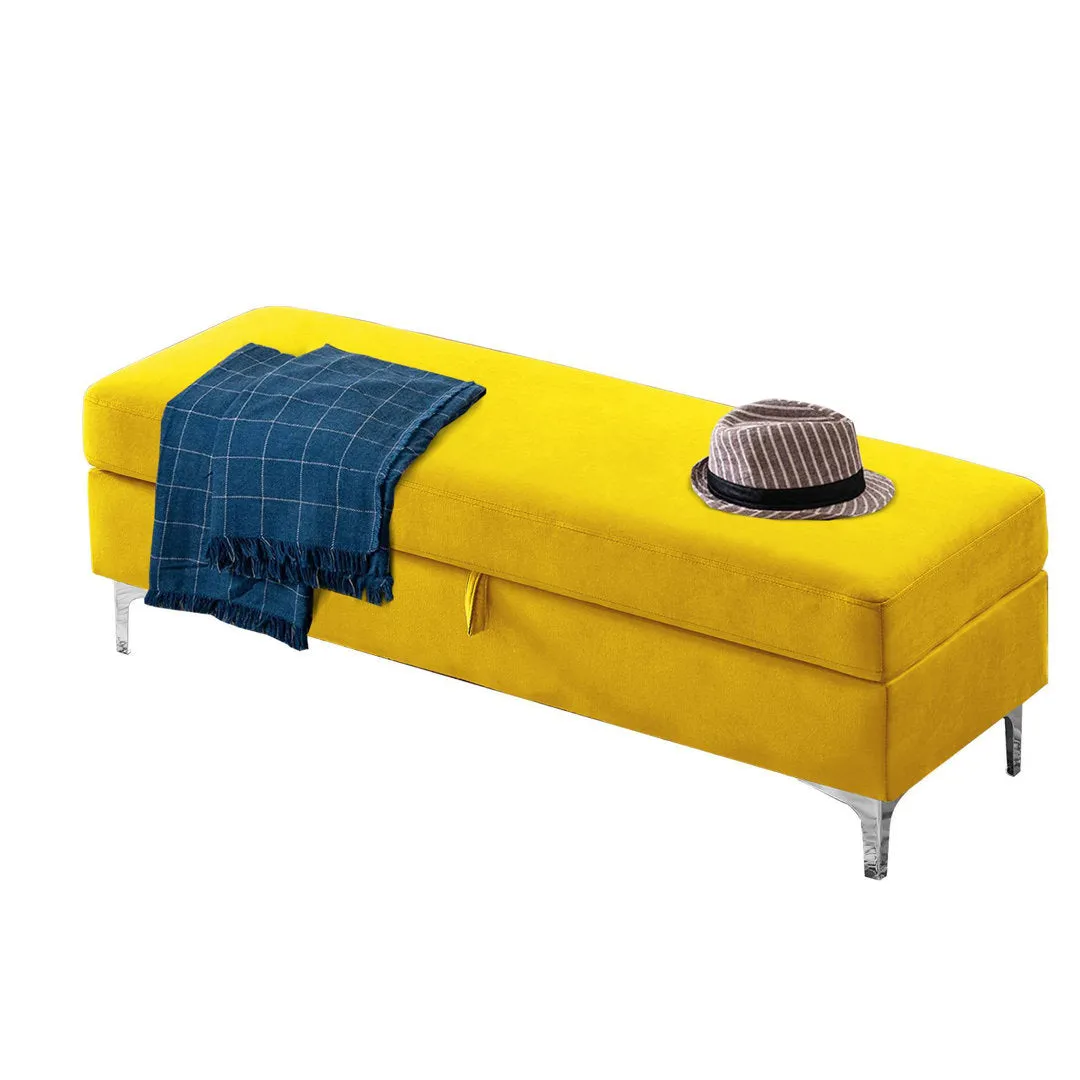 Taquarius 56" Velvet Upholstered Flip Top Storage Bench with Metal Legs Everly Quinn Color: Yellow