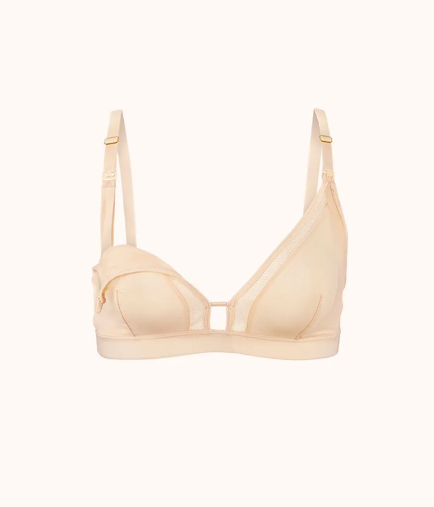 The Mesh Trim Nursing Bralette: Toasted Almond