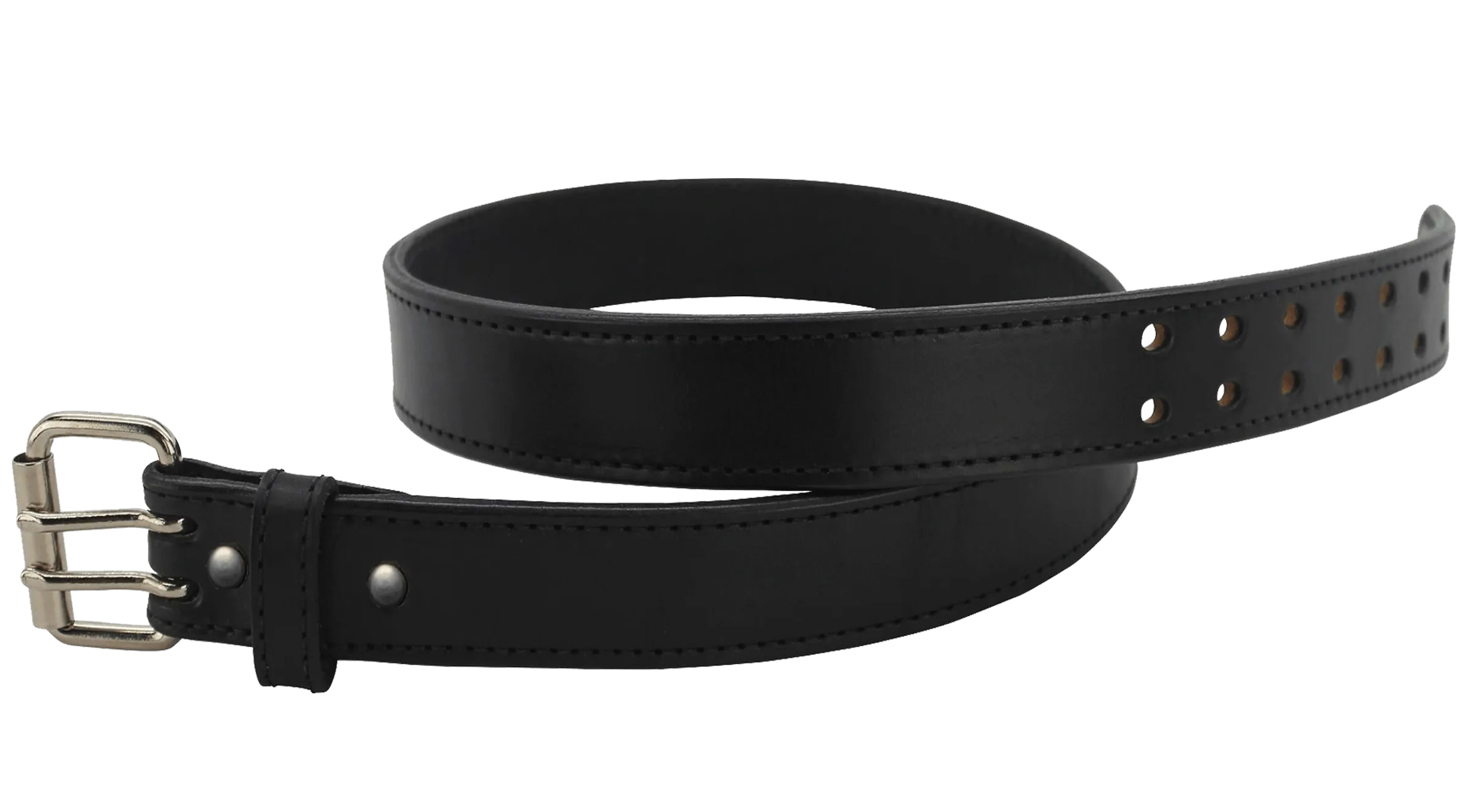 The Viper: Men's Black Stitched Max Thick Leather Belt With Double Prong Buckle 1.75" Extra Wide