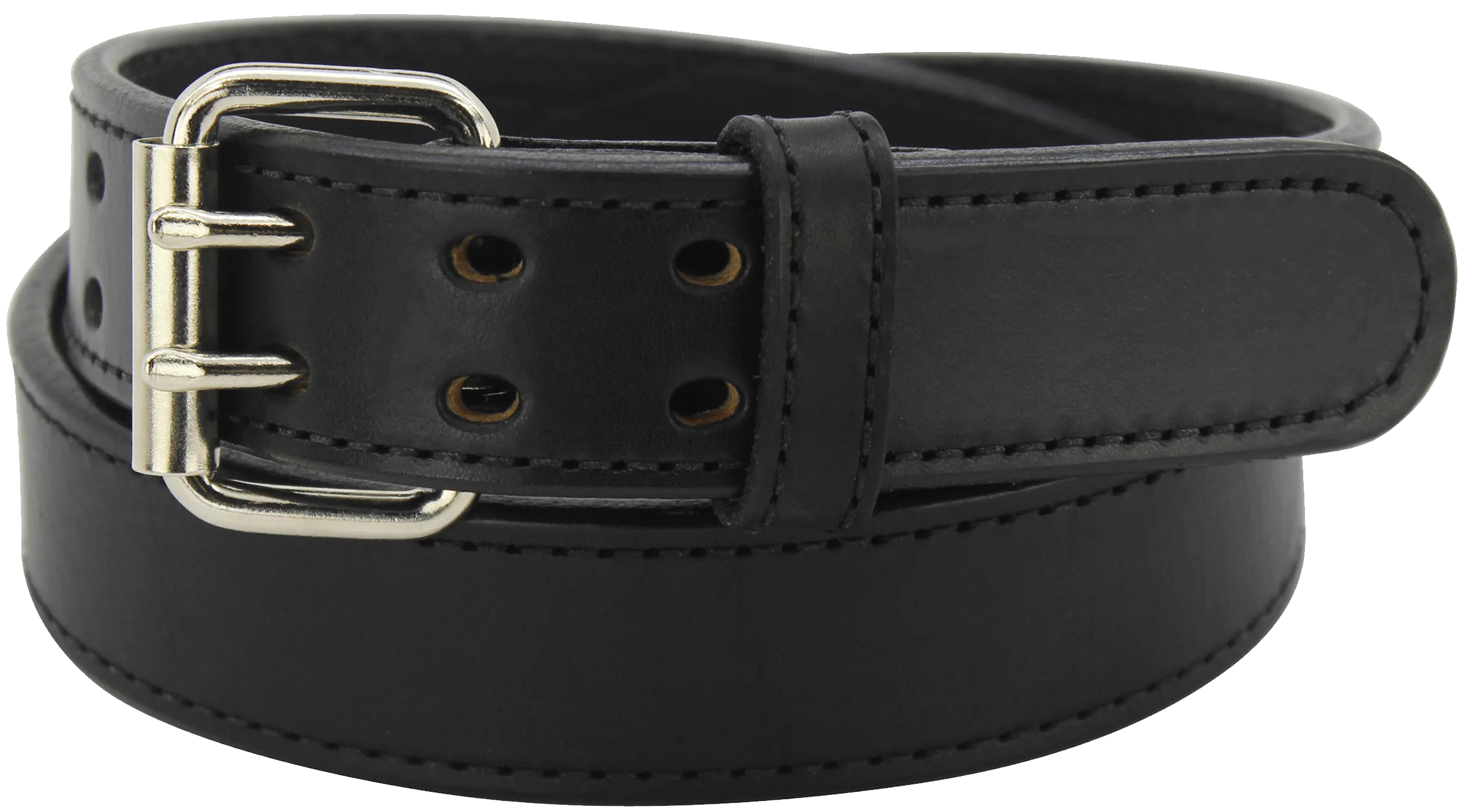 The Viper: Men's Black Stitched Max Thick Leather Belt With Double Prong Buckle 1.75" Extra Wide