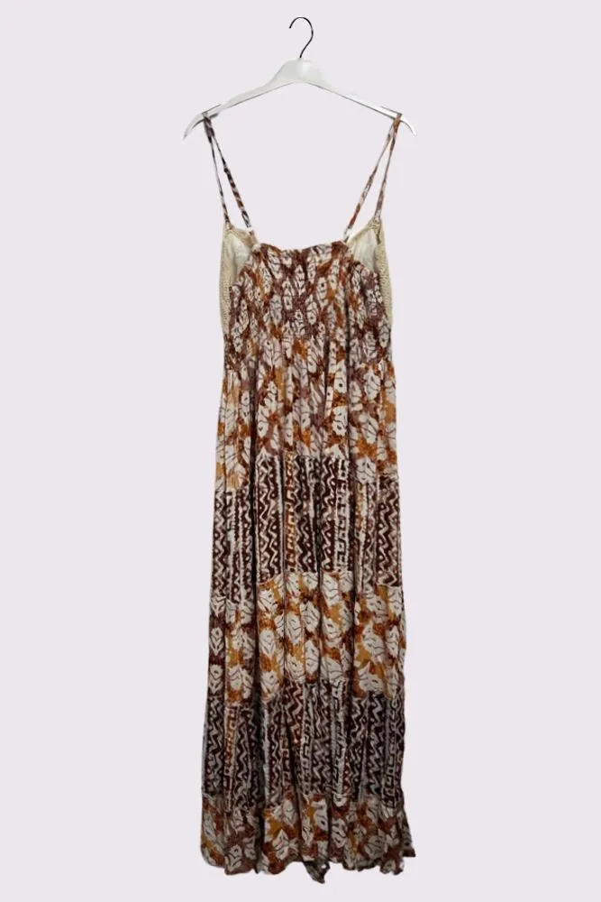 Tie Dye Geometric Print Bohemian Maxi Sleeveless Style Dress