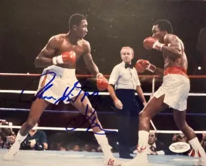 Tommy Hearns signed Autographed rare 8x10 photo vs Sugar Ray leonard JSA