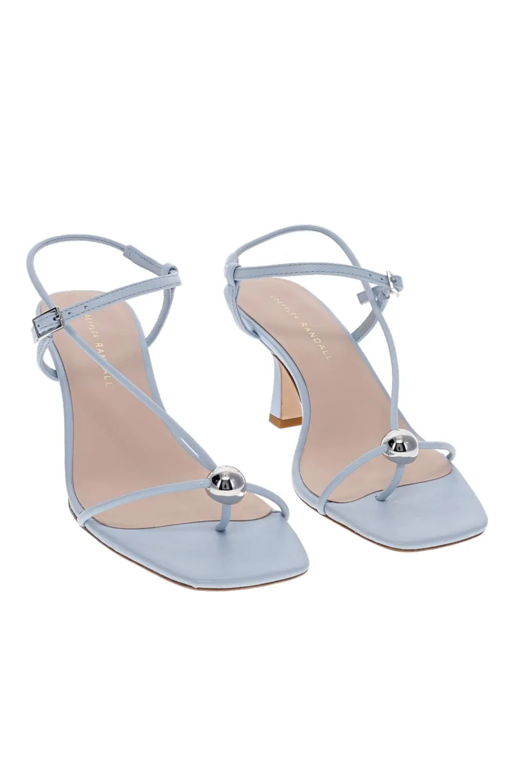 Traina Blue Strappy Leather Mid Heel Sandal