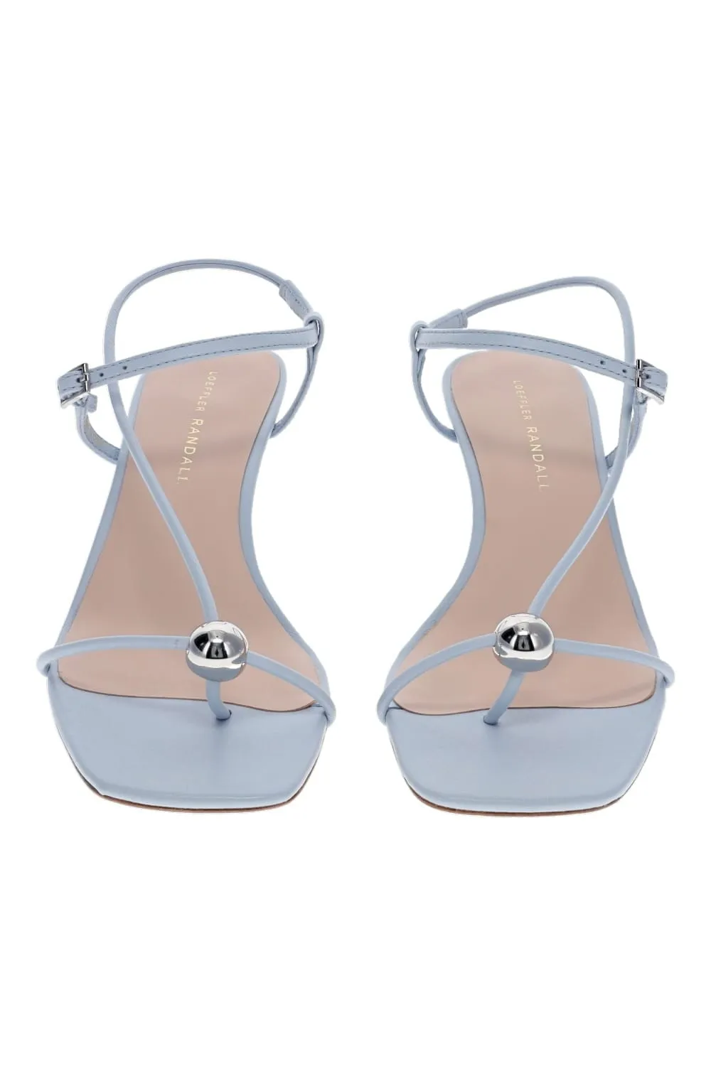 Traina Blue Strappy Leather Mid Heel Sandal