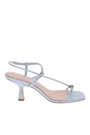 Traina Blue Strappy Leather Mid Heel Sandal