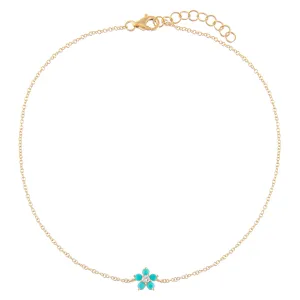 Turquoise Flower Anklet 14K