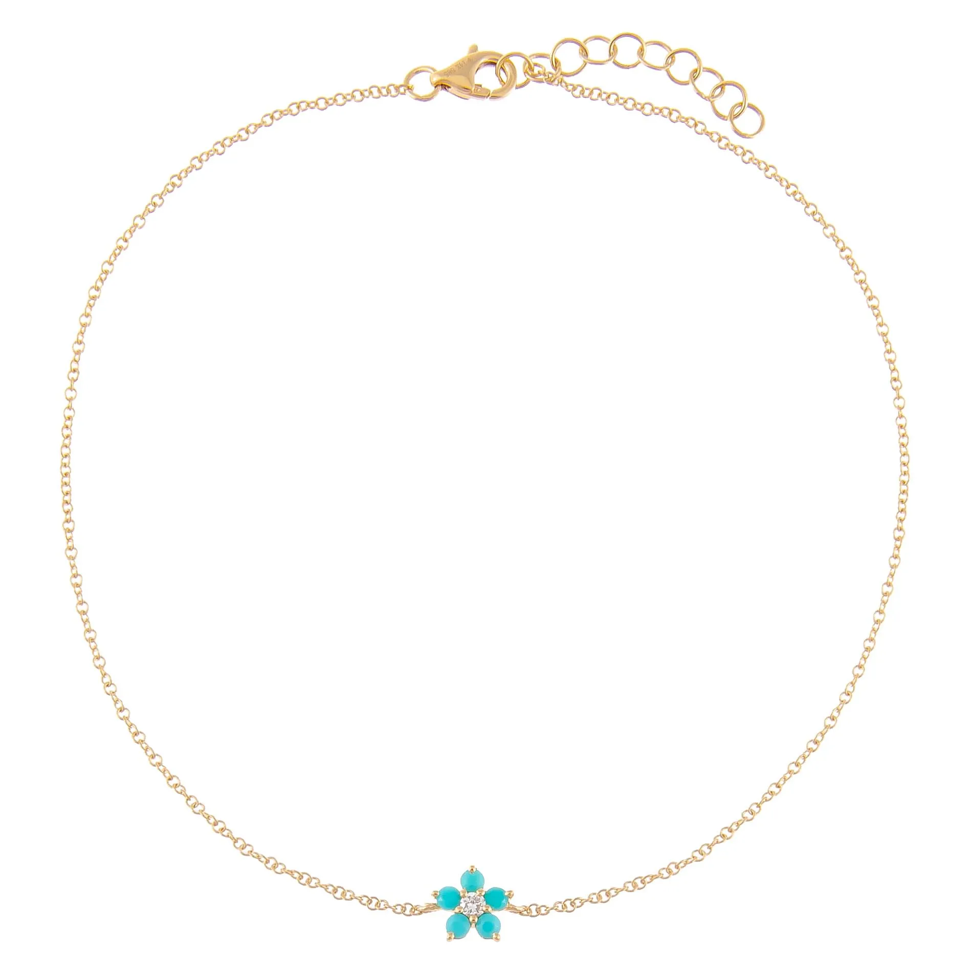 Turquoise Flower Anklet 14K