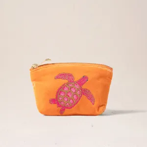 Turtle Conservation Orange Velvet Coin Purse