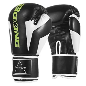 Tusingger Training Boxing Gloves Men & Women,Cool Style Boxing Gloves,Kickboxing Gloves,Muay Thai,Sparring Gloves,Heavy Bag Gloves for Boxing (Black, 10oz)