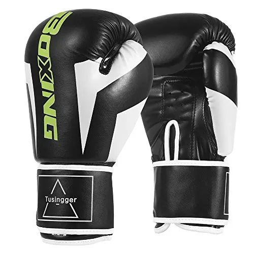 Tusingger Training Boxing Gloves Men & Women,Cool Style Boxing Gloves,Kickboxing Gloves,Muay Thai,Sparring Gloves,Heavy Bag Gloves for Boxing (Black, 10oz)