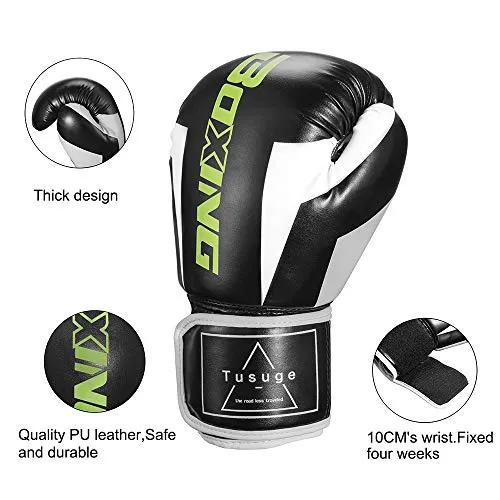 Tusingger Training Boxing Gloves Men & Women,Cool Style Boxing Gloves,Kickboxing Gloves,Muay Thai,Sparring Gloves,Heavy Bag Gloves for Boxing (Black, 10oz)