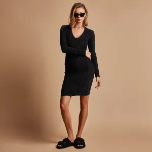 V Neck Velvet Dress - Black