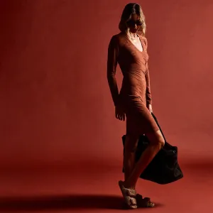 V Neck Velvet Dress - Goji