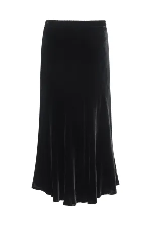 Velvet Bias Flare Skirt -Black