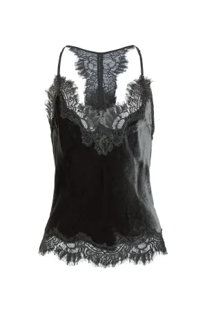 Velvet Cropped Lace Cami Dark Grey