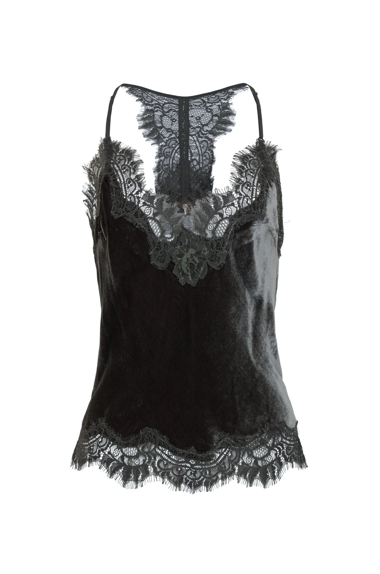 Velvet Cropped Lace Cami Dark Grey