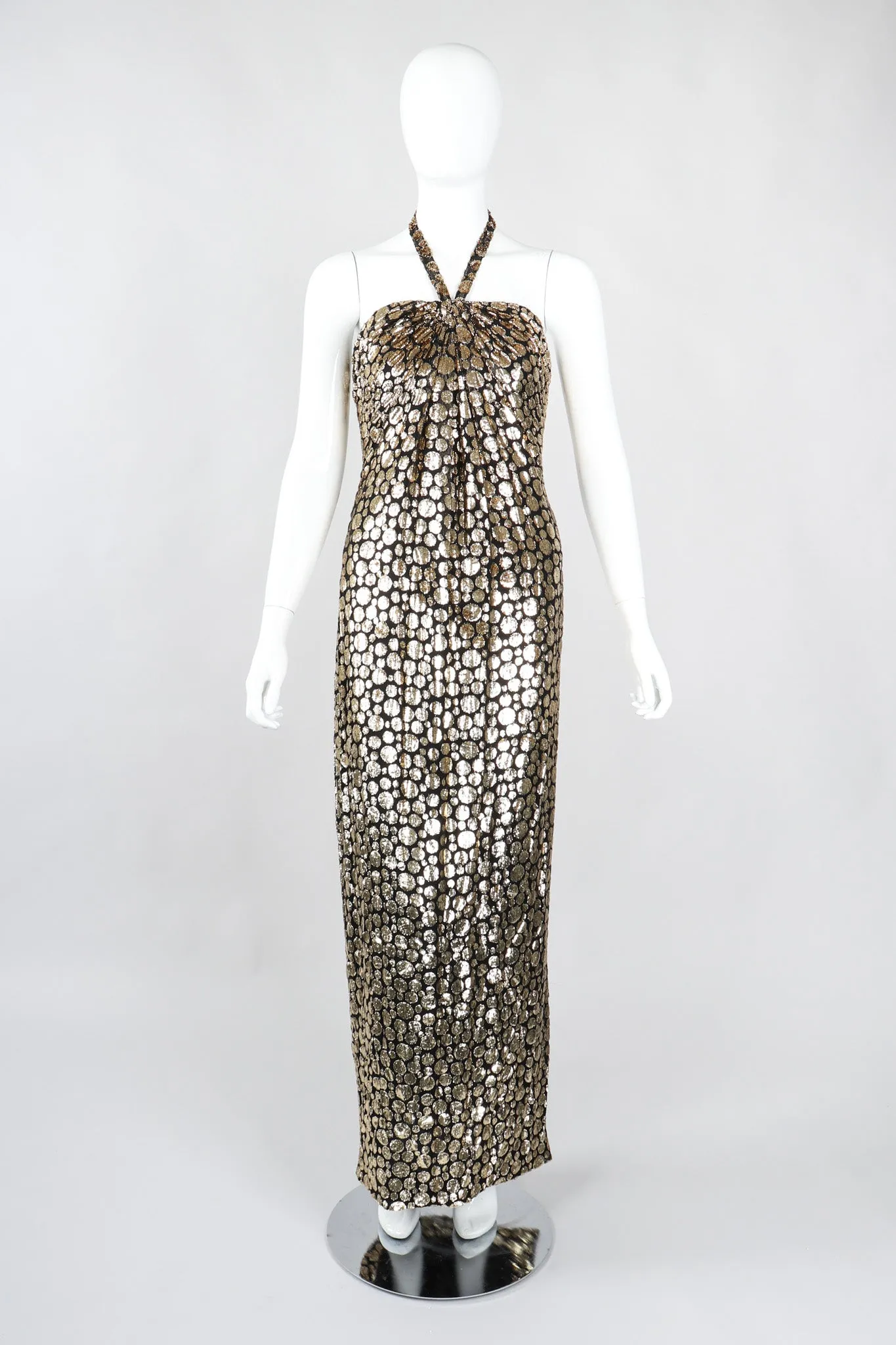 Velvet Lamé Bubble Burnout Halter Gown