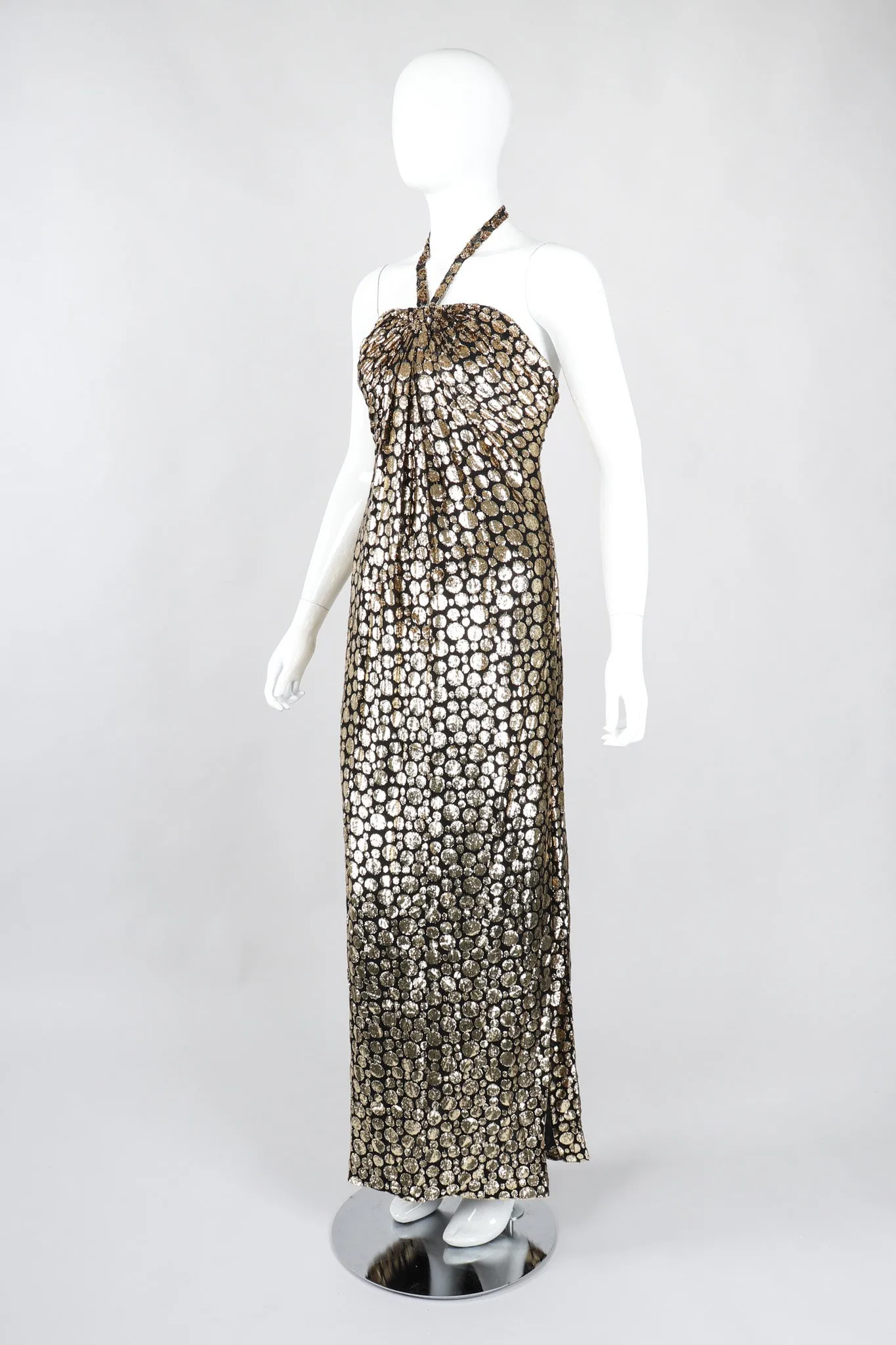 Velvet Lamé Bubble Burnout Halter Gown