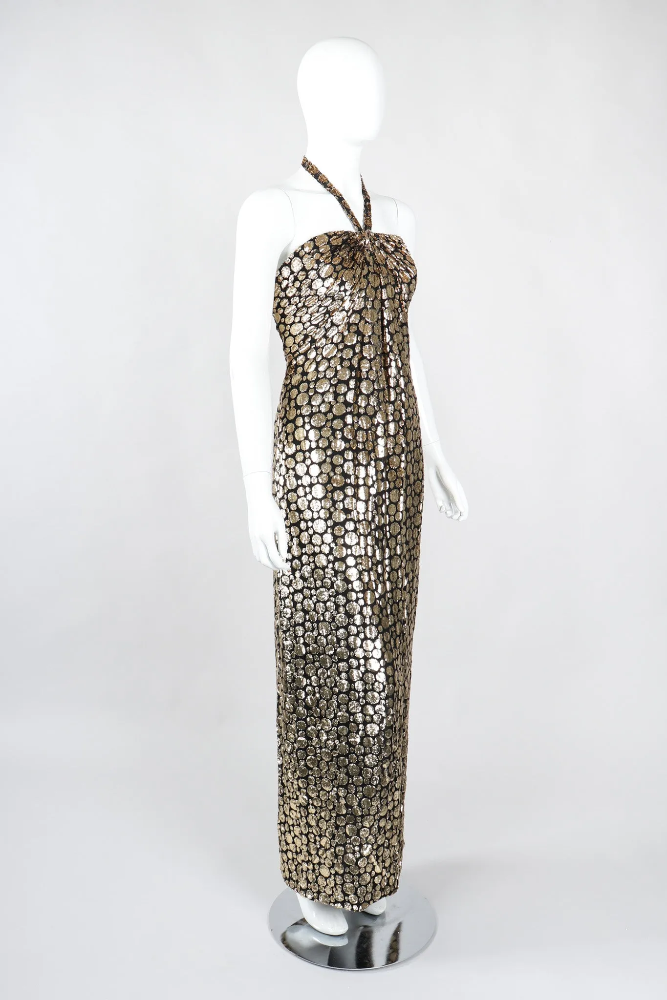 Velvet Lamé Bubble Burnout Halter Gown