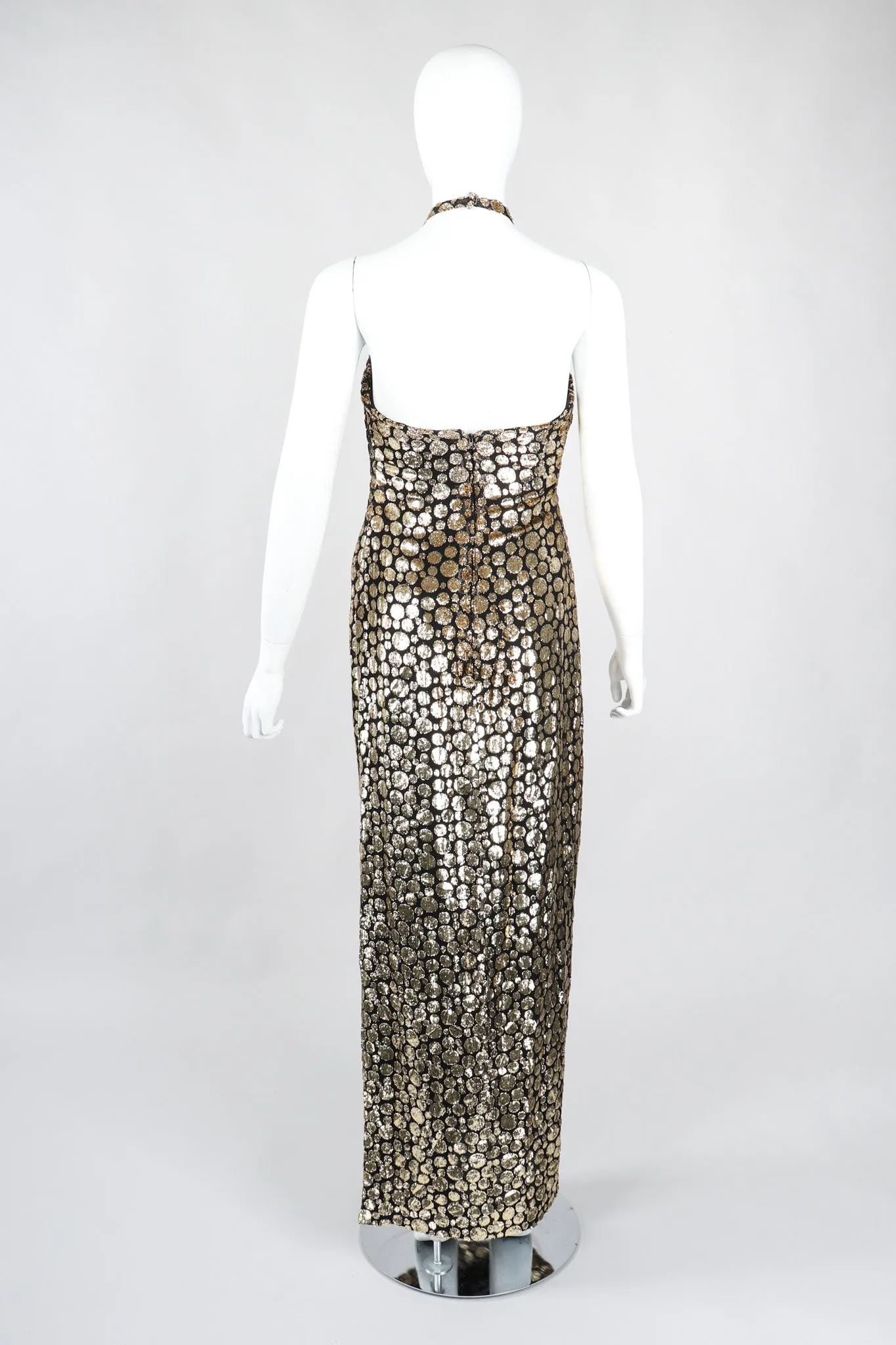 Velvet Lamé Bubble Burnout Halter Gown