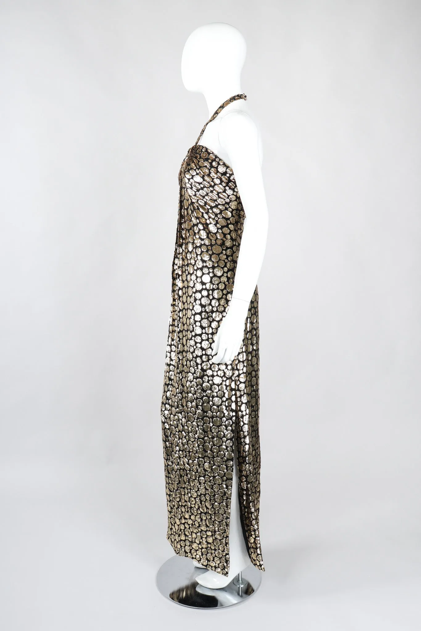 Velvet Lamé Bubble Burnout Halter Gown