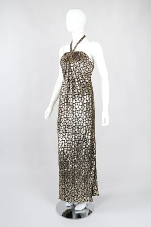 Velvet Lamé Bubble Burnout Halter Gown
